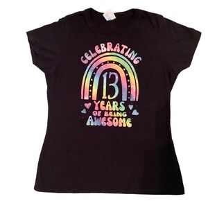 Port & Company Celebrating 13 Years Of Being Awesome Black Birthday Shirt Small